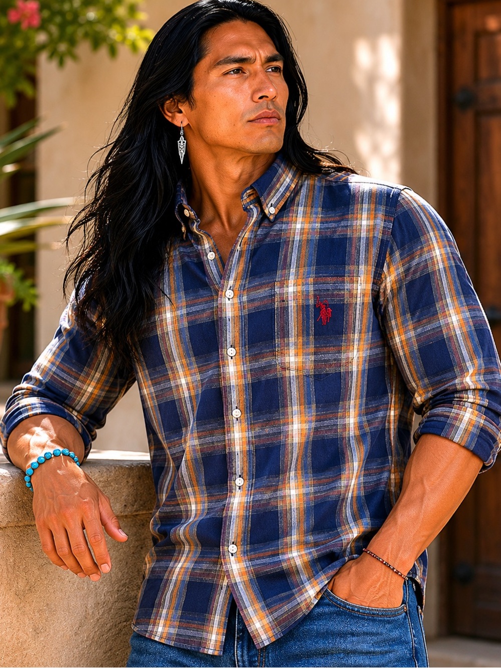 U.S. Polo Assn. Navy & Tan Plaid Button-Down Shirt